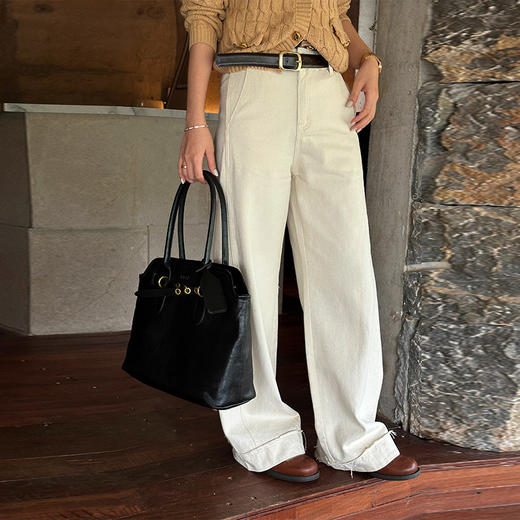 【顺丰包邮】04916 洛诗琳设计感浅杏设计感毛须边白色牛仔裤122 商品图0