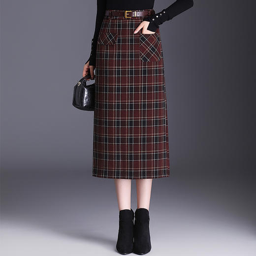 KYL-99836-L 复古格子修身时尚直筒裙24年秋冬款长款显瘦高腰包臀裙洋气半身裙 商品图1