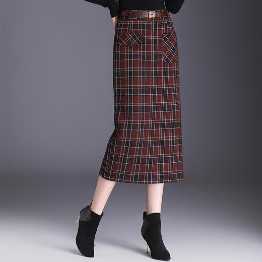 KYL-99836-L 复古格子修身时尚直筒裙24年秋冬款长款显瘦高腰包臀裙洋气半身裙 商品图0