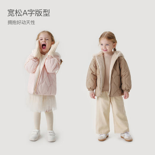 马克珍妮女童萌萌熊耳朵保暖棉服儿童加厚外套宝宝冬装新款241022 商品图1