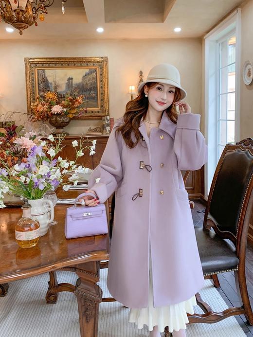 张心子【人间绝绝紫】复古小众牛角扣毛呢外套女2024冬季呢子大衣 U2410034 商品图2