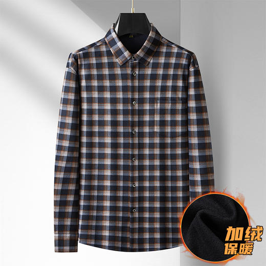 【加绒】【新款DM】大依优型大码加绒高弹长袖衬衫男宽松加肥加大码男士休闲商务方格衬衣上衣胖子 商品图6