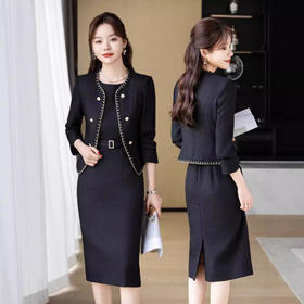 气质女神范职业连衣裙时尚套装白色套裙小香风外套XZ3953-FLN