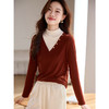 【1件75折】熙世界撞色半高领假两件打底衫女2025秋冬内搭仿羊绒磨毛针织上衣 商品缩略图2