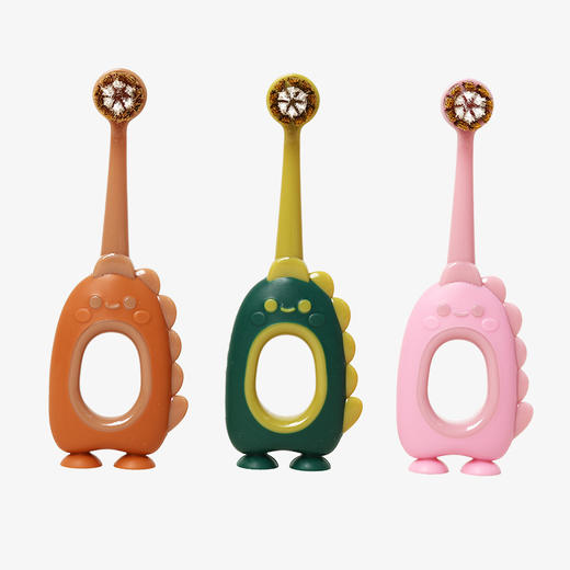 【萌趣恐龙含氟软毛口腔小卫士】儿童软毛牙刷含氟刷丝0-3岁，纤薄正圆小头 彩炭+含氟刷毛，卡通婴幼儿宝宝小圆头可爱牙刷 商品图4