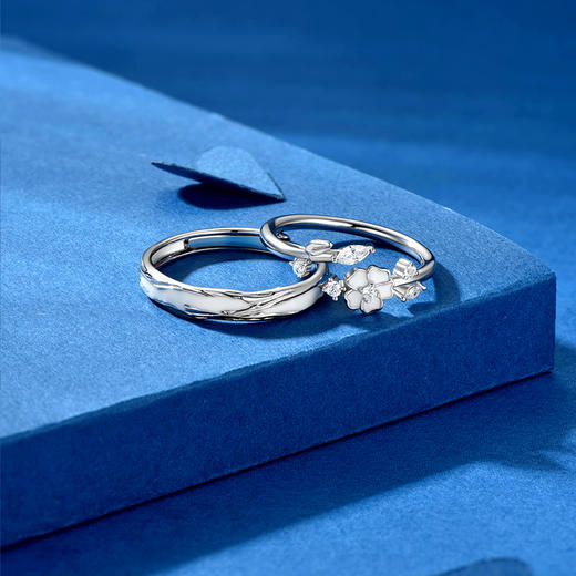 卡蒂罗/KADER 夜光效果 山茶花之恋原创情侣对戒 浪漫连理枝发光设计可调节银戒一对 钟爱久久恋爱频率手饰 925银 商品图11