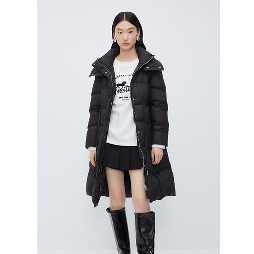 NEELLY纳俪商场同款显瘦羽绒服女冬中长款收腰保暖连帽白鸭绒大衣N24104L14406 商品图2