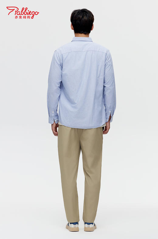 赤兔嗨购全棉牛津纺长袖衬衫2024秋季新款休闲条纹百搭上衣商务免烫衬衣通勤风 商品图3