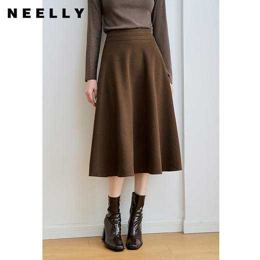 NEELLY纳俪商场同款法式优雅气质中长半身裙高腰显瘦垂感百搭伞裙N24104E04585 商品图0