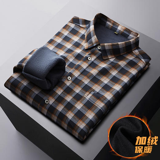 【加绒】【新款DM】大依优型大码加绒高弹长袖衬衫男宽松加肥加大码男士休闲商务方格衬衣上衣胖子 商品图9