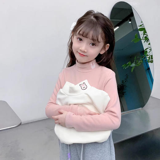 【可爱小兔纸，双面加厚，领口刺绣德绒打底衫】女童加厚打底衫 冬装新款 儿童德绒小宝宝洋气半高领 加厚上衣潮款-QQ 商品图6