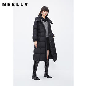 NEELLY纳俪商场同款韩版气质收腰羽绒服女中长款过膝保暖连帽大衣N24124L04633