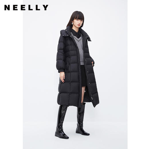 NEELLY纳俪商场同款韩版气质收腰羽绒服女中长款过膝保暖连帽大衣N24124L04633 商品图0