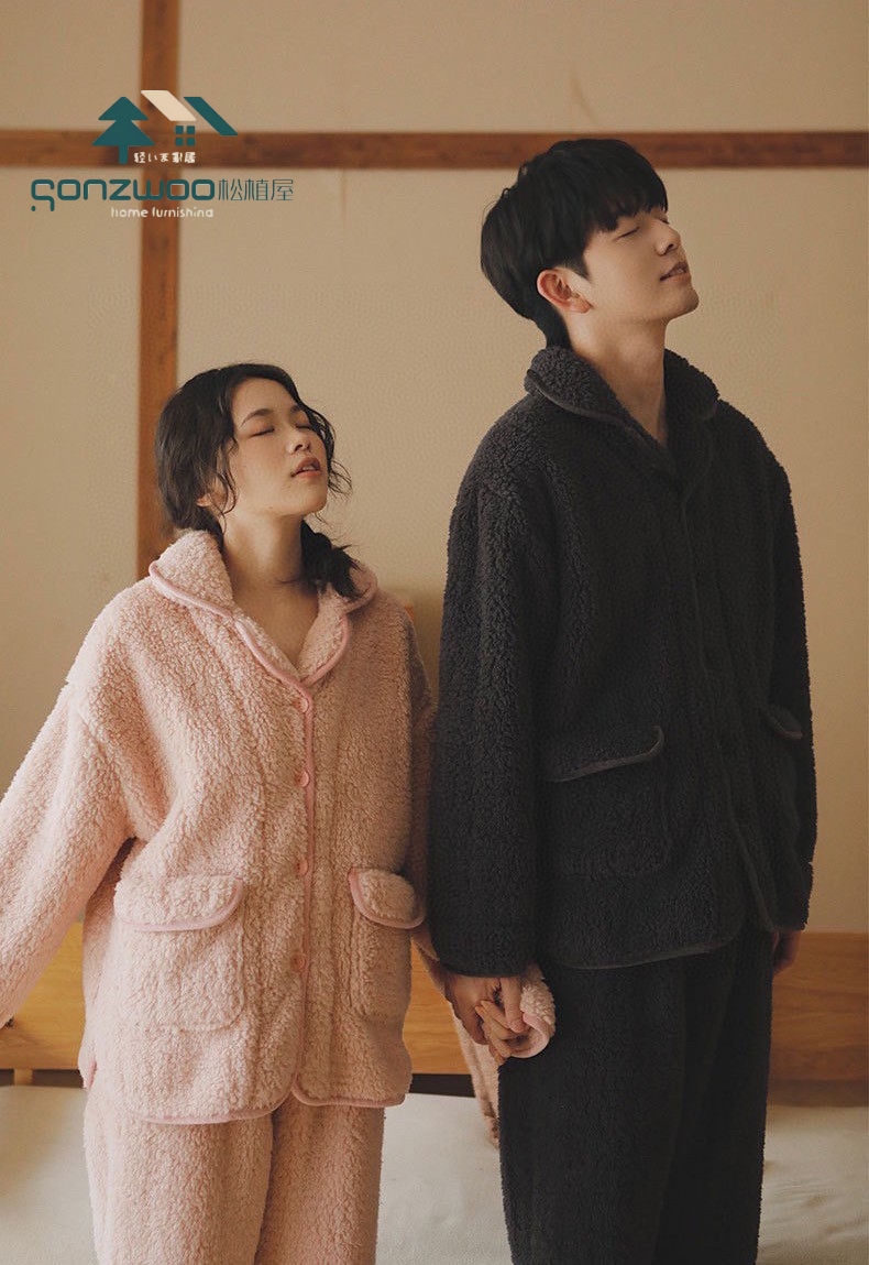 松植屋情侣款加厚使命珊瑚绒长袖套装冬季男女睡衣保暖家居服棉服