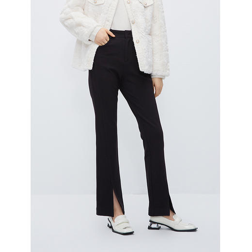 NEELLY纳俪商场同款黑色高腰牛仔微喇裤修身显瘦高级感开叉九分裤N24104H04565 商品图2