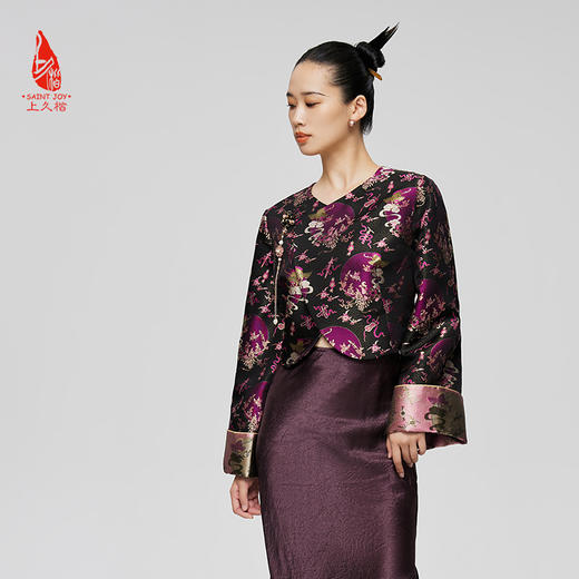 SAINTJOY/上久楷 女式宋锦外套 中式上衣 中国风 复古 鹤蝶四季花纹锦 CY1024207013 商品图4