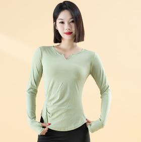 跃牌【瑜堂系列】V领长袖裸感无缝褶皱收腰显瘦紧身瑜伽服 JYMC014