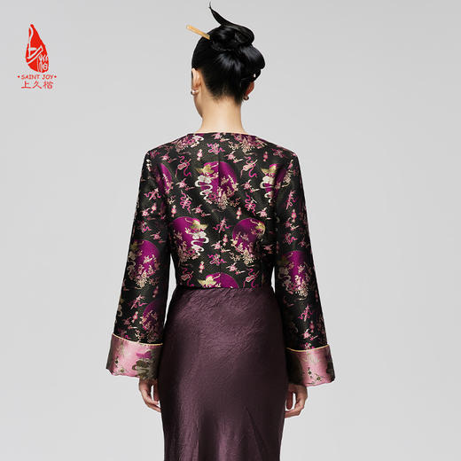 SAINTJOY/上久楷 女式宋锦外套 中式上衣 中国风 复古 鹤蝶四季花纹锦 CY1024207013 商品图7
