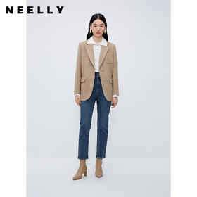 NEELLY纳俪商场同款牛仔蓝直筒裤女显高显瘦百搭弹力棉复古烟管裤N24104H04564