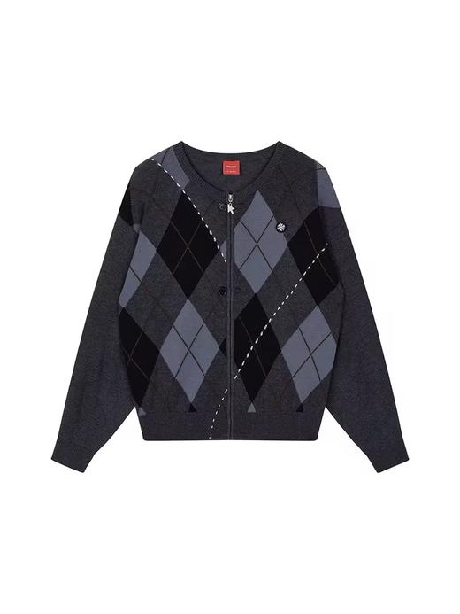 FMACM/ZZS2411/复古民族菱形格手工虚线街头针织开衫 商品图4