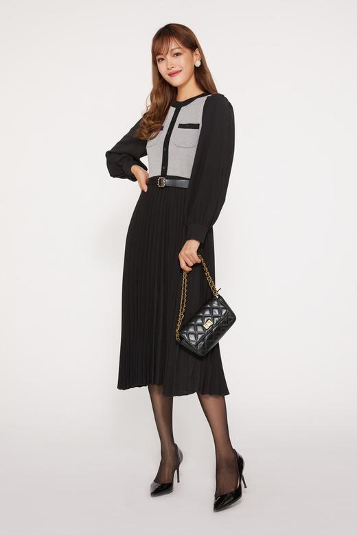 Le Malene 复古赫本风针织拼接连衣裙 10253 商品图0