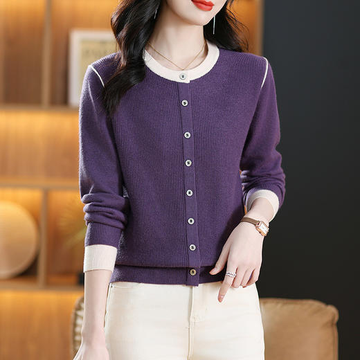 CC-13-6391毛衣女2024秋冬新款圆领长袖内搭打底衫拼色短款宽松套头针织衫潮 商品图2