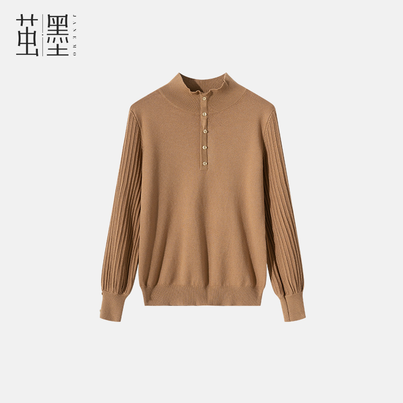 茧墨 法式复古气质灯笼袖半高领毛衣