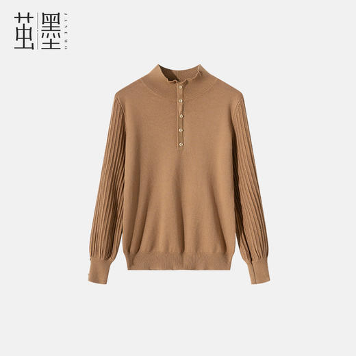 茧墨 法式复古气质灯笼袖半高领毛衣 商品图0
