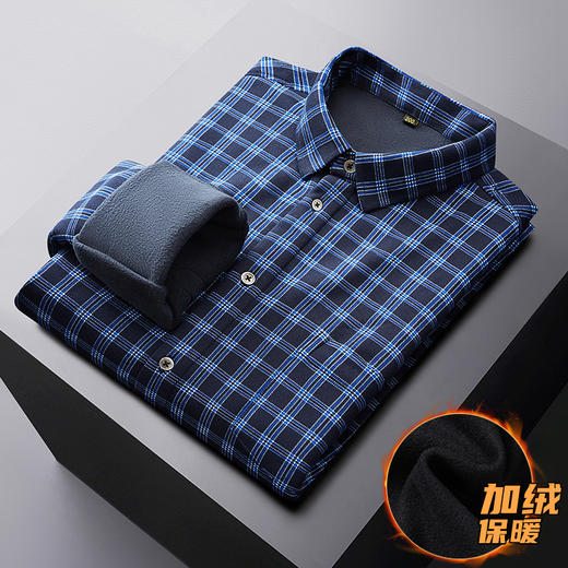 【加绒】【新款DM】大依优型大码加绒高弹长袖衬衫男宽松加肥加大码男士休闲商务方格衬衣上衣胖子 商品图8