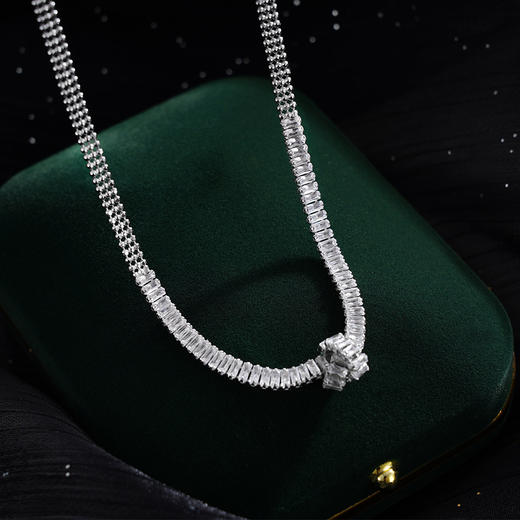 子佩集S925银【曼涟】套链【FYL-0189】纯银时尚项链打结锆石2410 商品图1