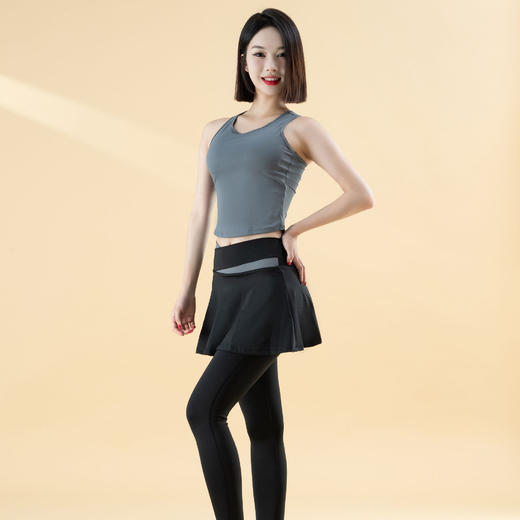 跃牌【瑜堂系列】新款假两件防走光裸感高弹拼色高腰提臀裤JYMK033 商品图1