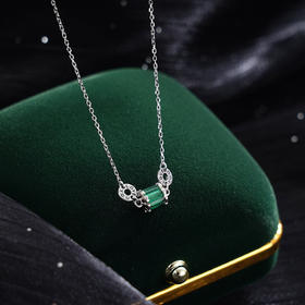 子佩集S925银【醉春烟】套链【YE02104】纯银时尚项链绿色锆石双圈2410
