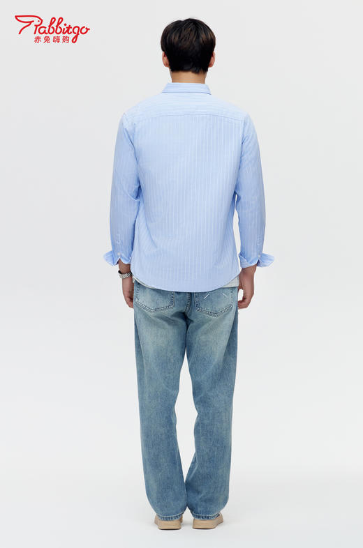 赤兔嗨购纯棉商务休闲免烫长袖衬衫男2024秋季新款休闲条纹百搭男士衬衣通勤风 商品图3