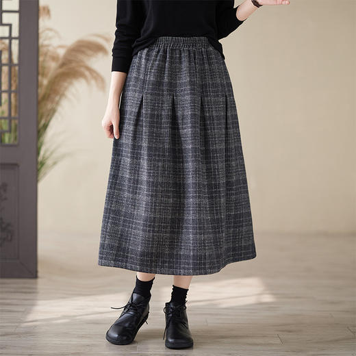 GYH 3731复古重工色织格纹半身裙中长款格子裙 商品图3