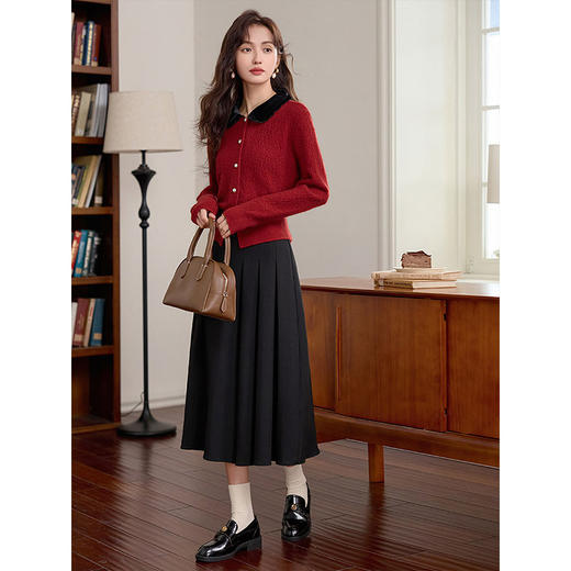 【年货节】熙世界安可拉红小香风针织外套女短款撞色翻领毛衣2025年秋冬新款 商品图4