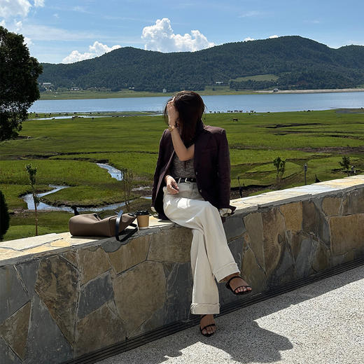 【顺丰包邮】04916 洛诗琳设计感浅杏设计感毛须边白色牛仔裤122 商品图4