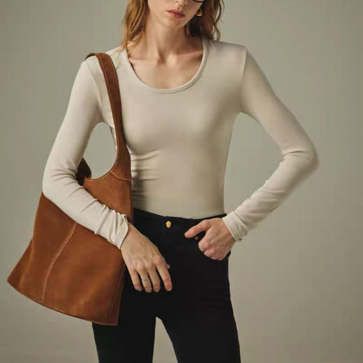 【顺丰包邮】05147 洛诗琳秋冬高级感美拉德牛反绒复古水桶托特包0150 商品图1