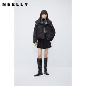 NEELLY纳俪商场同款短款加厚羽绒服女冬新款连帽拉链白鸭绒面包服N24104L04575