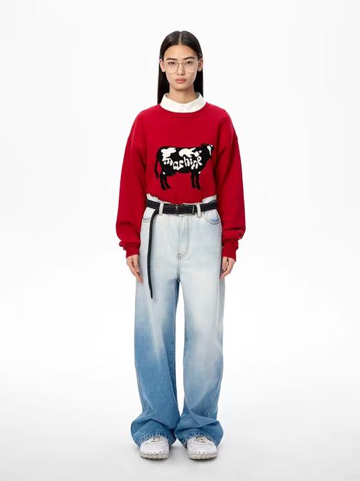 FMACM/ZZS2403/奶牛“Machine”手工提花圆针织衫 商品图1