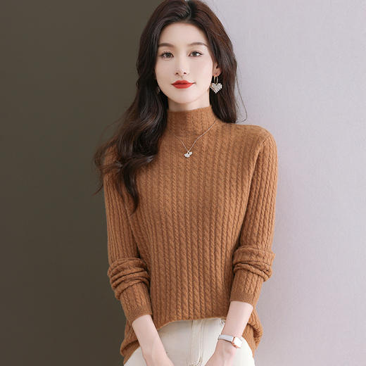 CC-101-546秋冬保暖100羊绒衫女半高领麻花毛衣时尚百搭套头针织打底衫 商品图2