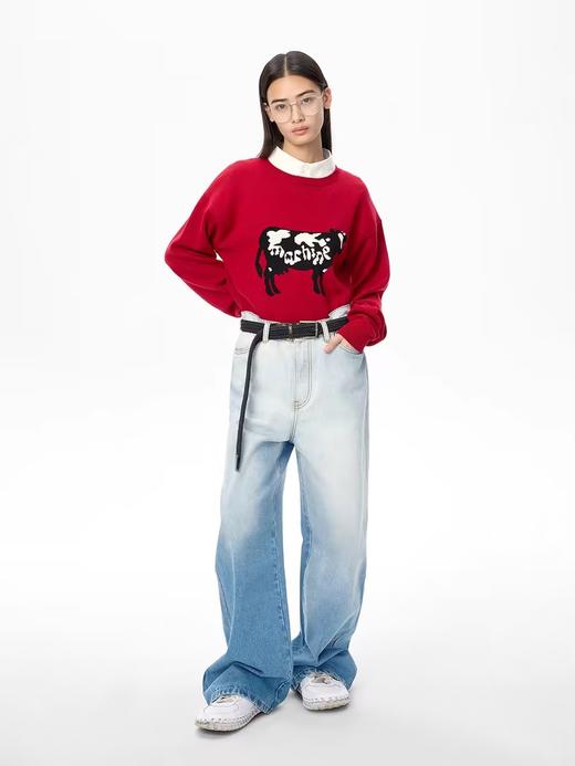 FMACM/ZZS2403/奶牛“Machine”手工提花圆针织衫 商品图2