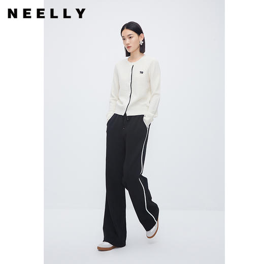 NEELLY纳俪商场同款秋冬黑色阔腿裤卫裤侧条纹直筒显瘦休闲运动裤N24104H04554 商品图0