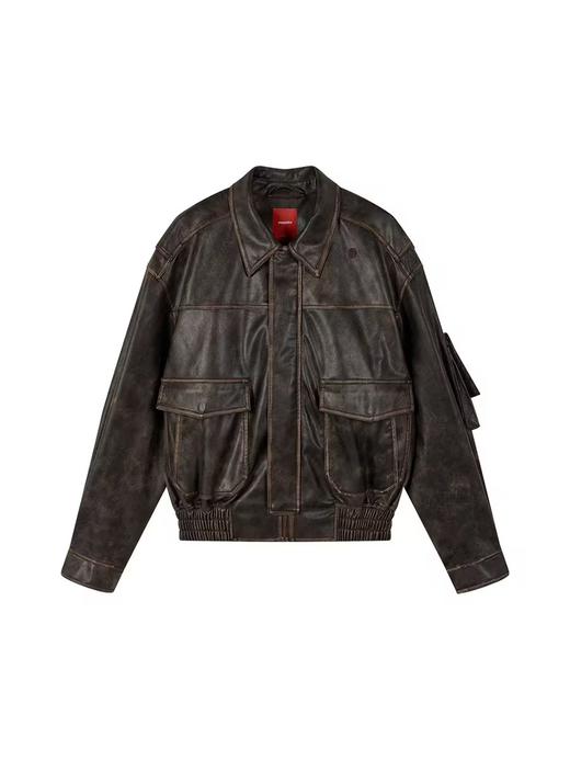 FMACM/JK2410/重磅棕色皮衣复古夹克 商品图4