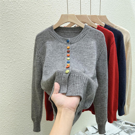 【针织毛衣开衫】复古慵懒风毛衣 秋冬休闲软糯针织显瘦针织衫毛衣 商品图0