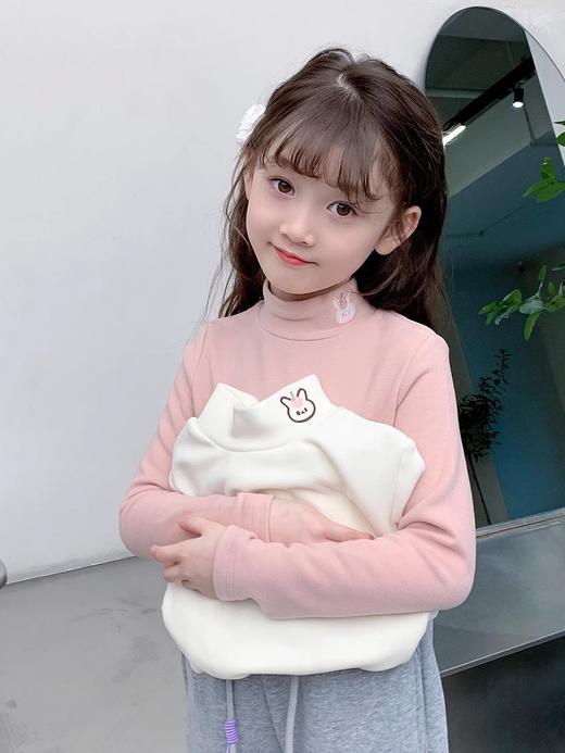 【可爱小兔纸，双面加厚，领口刺绣德绒打底衫】女童加厚打底衫 冬装新款 儿童德绒小宝宝洋气半高领 加厚上衣潮款-QQ 商品图0