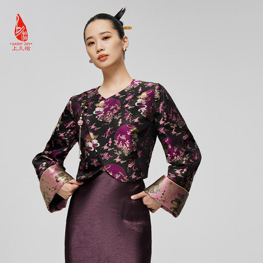 SAINTJOY/上久楷 女式宋锦外套 中式上衣 中国风 复古 鹤蝶四季花纹锦 CY1024207013 商品图2