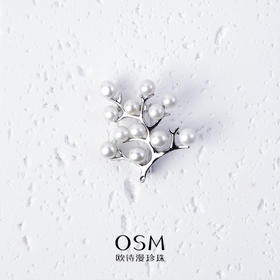 OSM欧诗漫永恒之枝珍珠胸针淡水无核白色5-6扁圆形（馒头形）