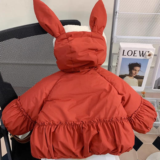 【全棉面料，轻柔舒适，兔子绒毛领设计，增添可爱气息~】新款女童羽绒棉服 冬装洋气儿童冬季夹棉外套 小女孩兔子棉袄-QQ 商品图2