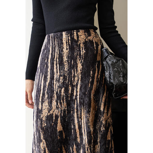 剩S/M/L/XL 米思阳2025冬季新款复古光泽感丝绒半身裙设计感印花a字裙女2068 商品图4