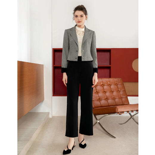 司歌格纹短外套长袖知性修身优雅B901191X 商品图1